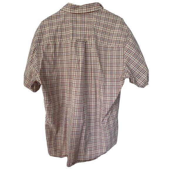 Pendleton Button-Up Shirt Broadway Cloth L 100% Cotton Plaid Beige and Red - Picture 2 of 5